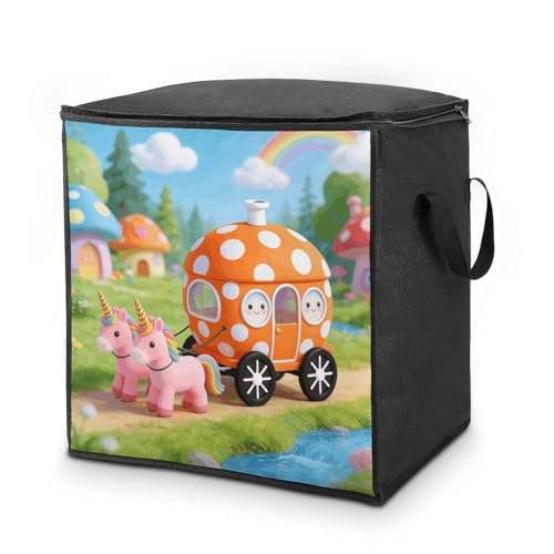 Orange Polka Dot Carriage Storage Bag Portable Closet Organizer Storage Bags Quilt Storage Bags with Zippered Breathable Storage Bag with Carry Handles for Blanket Pillow Bedding