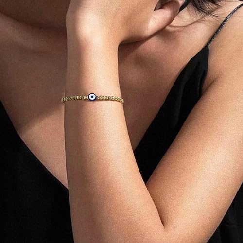 3mm Diamond Classic Tennis Bracelet for Women Dainty, Gold Jesus Cross Bracelets Trendy, 14K Gold Plated Heart/Evil Eye/Pearl/Starfish & Seashell Charm Bracelets for Women Bulk - style: EvilEye-Gold