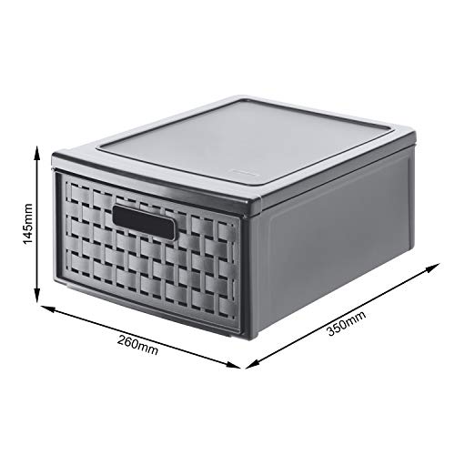 Rotho Country Box 8.3l with 1 Drawer in Rattan-Look, Plastic (PP) BPA-Free, Anthracite, Klein/8,3l (35,0 x 26,0 x 14,5 cm) - size: klein/8,3l (35,0 x 26,0 x 14,5 cm)