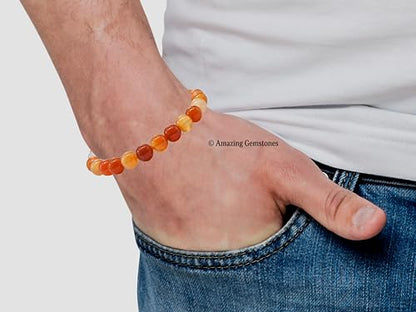 Amazing Gemstone Crystal Bracelet for Women Men's Gifts - Protection Healing Crystal Bracelet - 8mm Gemstone Beaded Stretchable Bracelet Pulseras Para Hombres Mujer Stocking Stuffers Mothers Day Gift (Carnelian) - color: Carnelian