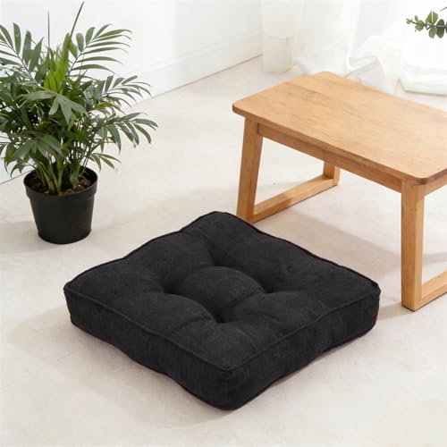 Meditation Floor Pillow Set of 1 Square Large Pillows Seating for Adults Tufted Corduroy Floor Cushions for Living Room Yoga Tatami Black - color: Black, size: 16 x 16 Inch(Pack of 1)