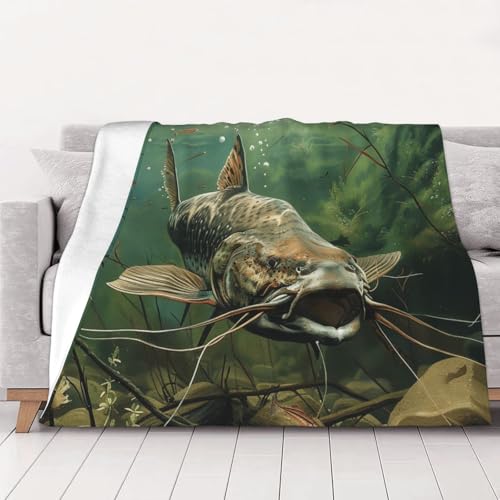 Underwater Catfish Prints Throw Blanket (320g Flannel) Anti-Pilling Warm Fuzzy Blankets for Bed Sofa Couch Travel 40x30 Inch - color: Underwater Catfish, size: 40x30 Inch