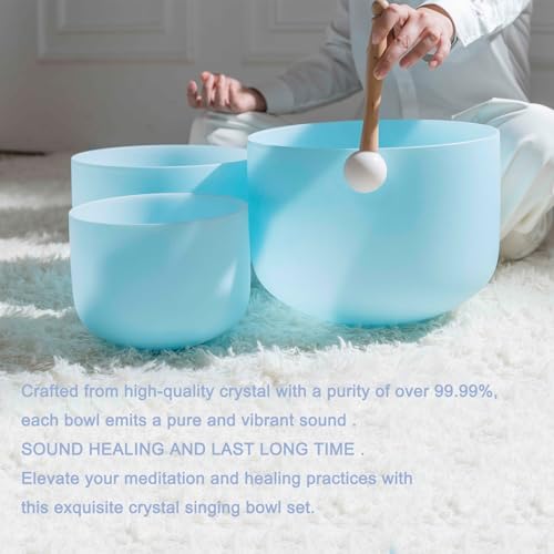 Hye-eun 7PCS 432Hz Crystal Singing Bowl Set, 6-12 inch Blue Frosted Quartz Sound Bowls for Chakra Healing Meditation Yoga Stress Relief with Bags - color: 6-12inch 432hz Blue 7PCS