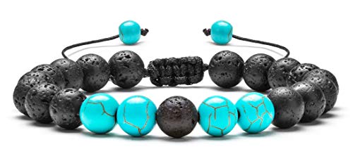 Men Women 8mm Lava Rock Aromatherapy Anxiety Essential Oil Diffuser Bracelet Braided Rope Natural Stone Yoga Gifts Beads Bracelet Bangle-21017 - style: Turquoise