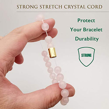 Morchic 8mm Genuine Gemstone Stretch Bracelet for Women Men Unisex, Natural Energy Crystal Stone Beads, Classic Simple Design Cuff Birthday Gift 7.5 Inch - color: Rose Quartz