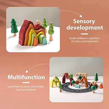 JETM·HH Wooden Rainbow Stacking Toy | House Bulding Block | Montessori Geometry Educational Stacking Game | Learning Educational Toys for Kids Baby Toddler（Volcano） - color: Volcano