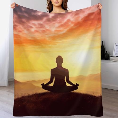 Yoga Meditation Soft Throw Blanket for Couch Lightweight Flannel Blanket for Sofa Couch Throw Bed Warm Cozy Decorative Blankets Fall Winter Decor 60"x80" - size: 60"x80"