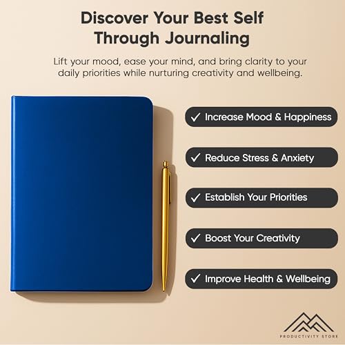 Journal For Men & Women - Gratitude Journal, Mental Health & Self Care Journal For Women & Men - A5 - Blue - Productivity Store - color: Navy
