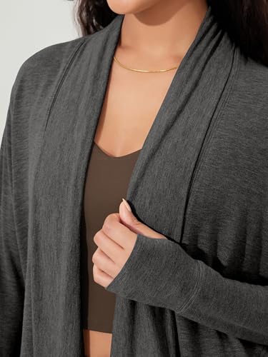 ODODOS Women's Drape Open Front Cardigans Cozy Soft Long Sleeve Casual Wrap Outerwear with Pockets Thumb Hole - color: Charcoal Heather, size: Small