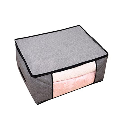 Cabilock Foldable Non-Woven Storage Bag for Quilts and Clothes Light Grey Sturdy Fabric Zipper Closure for Organizing Bedding and Apparel