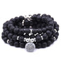 108 Mala Beads Bracelet Necklace - Gemstone Prayer Beads with Lotus Charm for Meditation & Yoga - style: Lava Stone