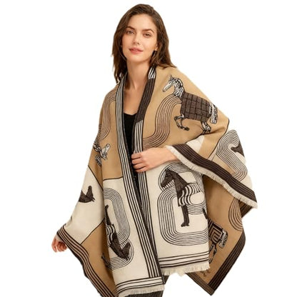 Women's Reversible Pashmina Shawl Wrap for Women Big Scarf Holiday Gifts - color: Bronze-white