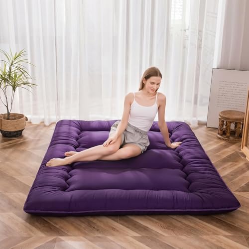 MAXYOYO Japanese Floor Futon Mattress, Roll Up Floor Mattress for Adults Foldable Tatami Mat Sleeping Pad Dormitory Couch Lounger, Purple, Twin Size - color: Purple, size: Twin