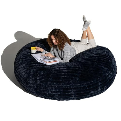 Jaxx 6 Foot Cocoon - 2-in-1 Convertible Bean Bag Bed & Large Bean Bag Chair for Adults, Premium Luxe Faux Fur - Mondo Midnight Blue