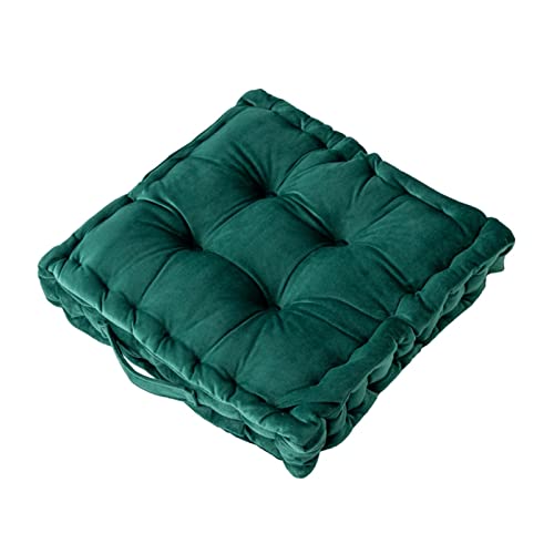 Square Floor Cushion, 15" Soft Velvet Floor Seating Pillow Cushion with Handle Thicken Decorative Floor Pillow Cushion for Yoga Living Room Balcony Outdoor Bedroom Tatami, Dark Green - color: Dark Green/15"