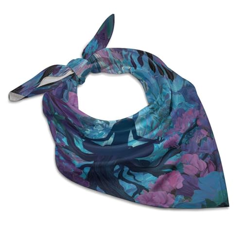 Meditation Yoga Roots Branches Leaves Women Scarf Silk Like Bandana Square Headscarf Hair Scarves Neckerchief Headwear - size: 18"x18"