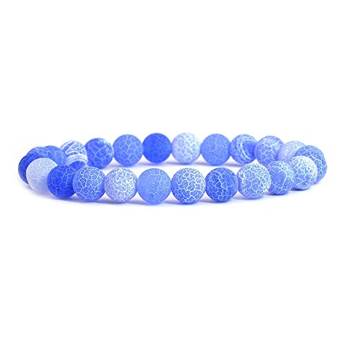 Justinstones Gem Semi Precious Gemstone 8mm Round Beads Stretch Bracelet 7 Inch Unisex - color: Light Blue Weathered Agate