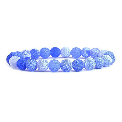 Justinstones Gem Semi Precious Gemstone 8mm Round Beads Stretch Bracelet 7 Inch Unisex - color: Light Blue Weathered Agate