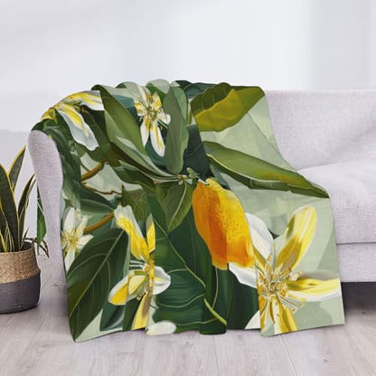 Yellow Lemon Flower Prints Throw Blanket (320g Flannel) Anti-Pilling Warm Fuzzy Blankets for Bed Sofa Couch Travel 40x30 Inch - color: Yellow Lemon Flower, size: 40x30 Inch