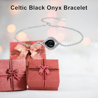 PELOVNY Celtic Knot Bracelet for Women 925 Sterling Silver Infinity Gemstone/Birthstone Bracelets Birthday Christmas Jewelry Gifts for Mom Daughter Wife - color: 01-Celtic-Black Onyx