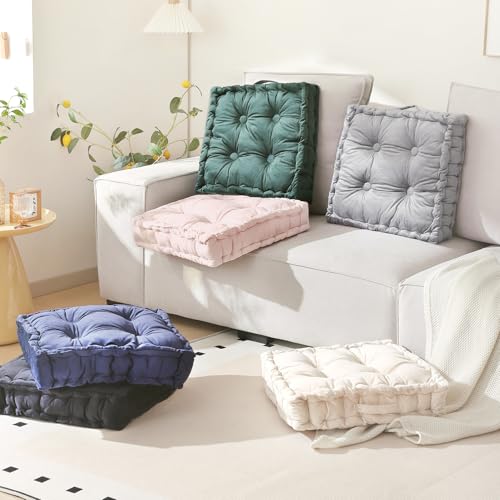 Square Floor Pillows, Large Floor Cushion for Adults Kids, Meditation Floor Pillow Seating Cushion with Shredded Memory Foam and Silk Wadding, 20"x20"x5" Black