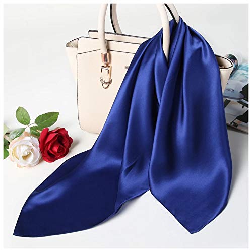 ANDANTINO 100% Mulberry Silk Scarf -21” Lightweight Square Neckerchief – Breathable Digital Printed Scarves with Gift Packed - color: Solid Color-navy Blue