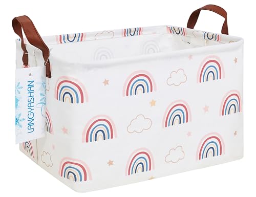 Rectangular Storage Bin Collapse Canvas Fabric Cartoon Storage Basket with Handles for Organizing Home Kitchen Boys and Girls Toys Office Closet Shelf Baskets(Rec Cloud Rainbow) - color: Rec Cloud Rainbow