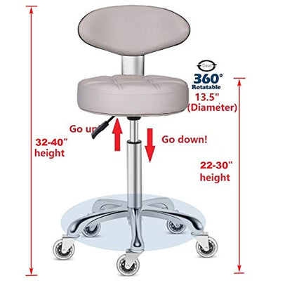 Swivel Stool Chair Adjustable Height,Heavy Duty Hydraulic Rolling Metal Stool for Kitchen,Salon,Bar,Office,Massage (with Back Rest) (Grey)