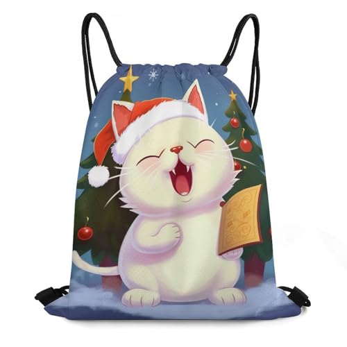 Cute Cat Sing Christmas Carols Drawstring Backpack Travel Sports Drawstring Bags Portable Storage Gym Bag for Men Women, 35*42cm, Style - color: Style