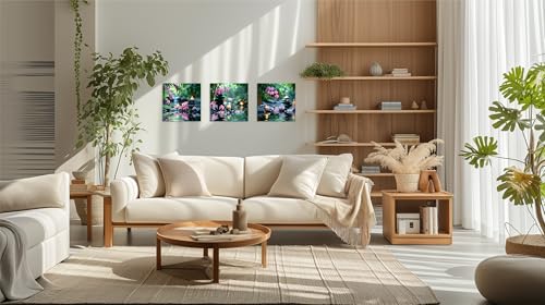 TutuBeer 3 Pcs Zen Wall Art Zen Pictures for Bathroom Bamboo Pink Flower Spa Stone with Candles Picture Print on Canvas Zen Wall Art for Office for Home Decor Wall Decor Stretched and Framed 12x12inch