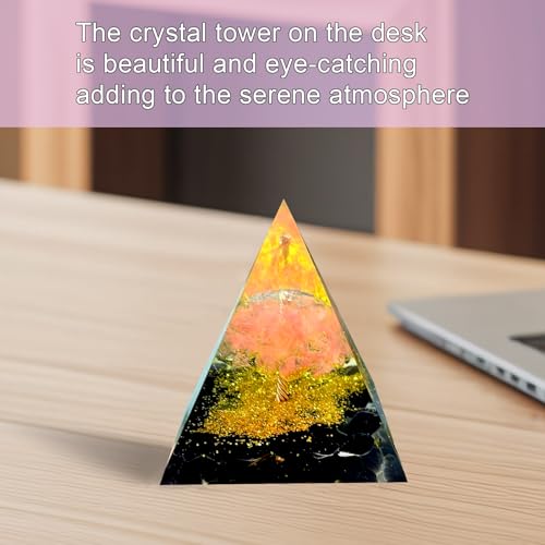 Tree of Life Orgone Pyramid,Natural Watermelon red Gravel&Obsidian Orgonite Healing Crystals Pyramid,Crystal Stone Positive Reiki Energy Generator Collection Wealth Lucky Meditation Tool - color: Black and Red