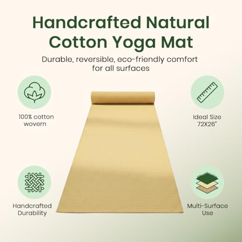 LFH Home Handmade Cotton Yoga Mat Cotton Rug picnic mat For Exercise, Workout, Fitness - Perfect Heavy Quality Eco Friendly Natural Cotton Woven Reversible Yoga Mats for Men & Women - 72x26 Inch. - color: Lemon