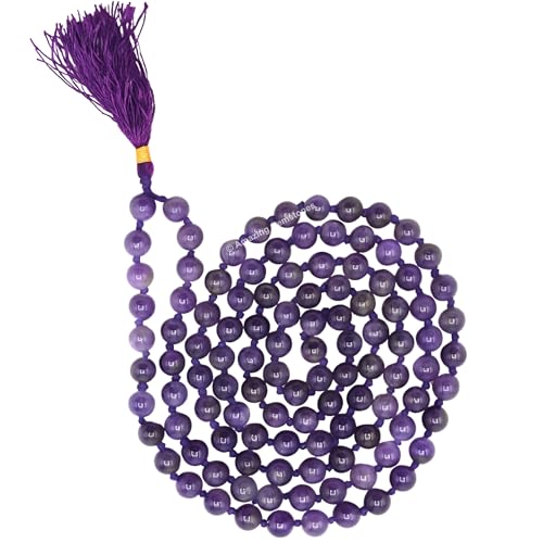 Amazing Gemstone Japa Mala 108 Prayer Beads Necklace and Wrist Mala Bracelet for Meditation - color: Amethyst, size: Hand Knotted
