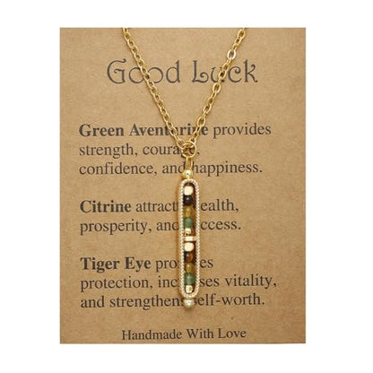 KZL Healing Crystals Necklace Spiritual Crystal Pendant Necklace for Women Men Reiki Natural Stones Beaded Stress Relief Anxiety Necklace Empath Protection New Beginnings Good Luck Gifts - style: Good Luck
