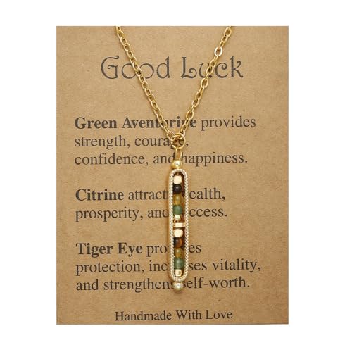 KZL Healing Crystals Necklace Spiritual Crystal Pendant Necklace for Women Men Reiki Natural Stones Beaded Stress Relief Anxiety Necklace Empath Protection New Beginnings Good Luck Gifts - style: Good Luck