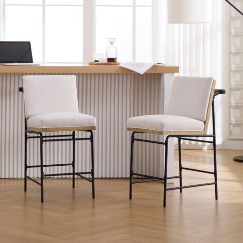 DUOMAY Mid Century Modern Counter Stools Set of 4, Linen 25.75" Seat Height Low Barstools with Metal Legs Armless Dining Stools Mid Back Breakfast Stool for Home Kitchen, Beige - color: Linen Beige, size: 4PCS