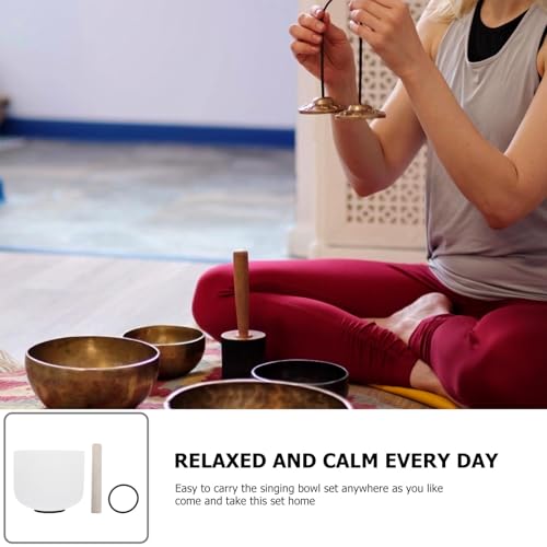 8-inch White Crystal Chakra Singing Bowl for Yoga Meditation with Relaxing Therapy Sound, Hand Percussion Music Bowl for Mindfulness