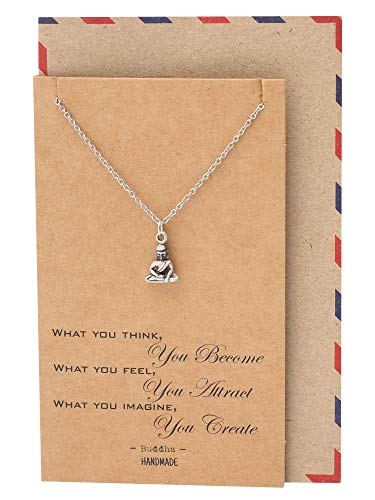 quan jewelry Handmade Buddha Pendant Necklace, Yoga Jewelry Necklaces for Men and Women, Religious Meditation Necklace, Birthday, Graduation Gifts, Buddhist Charm with Inspirational Quote