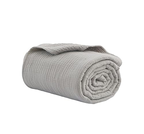 100% Cotton Muslin Throw XL Blanket (50" x 70") – A Luxuriously Soft, 4-Layer Lightweight and Breathable Gauze Blanket, Perfect for Year-Round use on beds, couches (Grey, Throw XL) - color: Grey, size: Throw XL