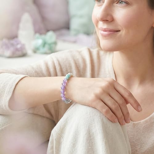 Bivei Protection Bracelet, Strength Crystal Healing Bracelet 8MM - Spiritual Stretch Beaded Jewelry for Women Men Gift - color: Emotional Healing