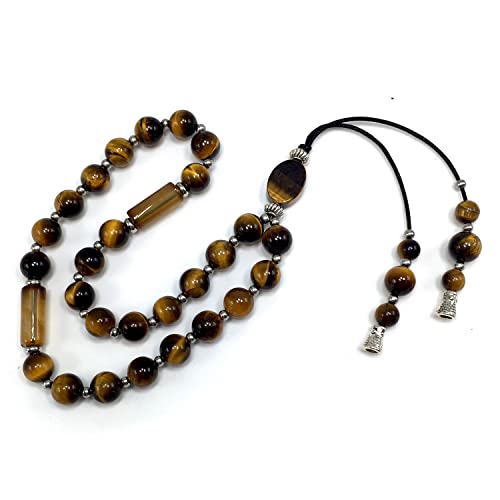 Mala Prayer Beads - Mala Necklace - Tibetan Mala Prayer Beads Meditation Beads Yoga Necklace - color: (POCKET MALA)-Tiger Eye Natural Stone -8 mm- 27 Beads