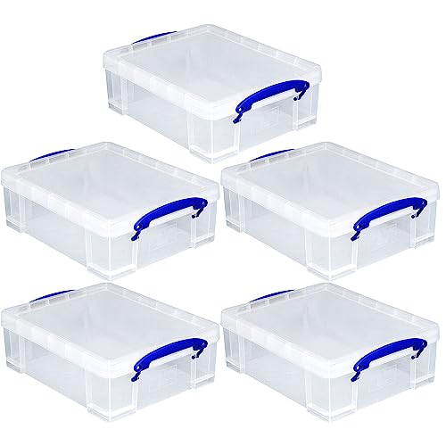 Really Useful Box Stackable 8.1 Liter Plastic Storage Container Bin with Snap Lid & Built-In Clip Lock Handles for Home & Office Organization (5 Pack) - size: 5 Pack