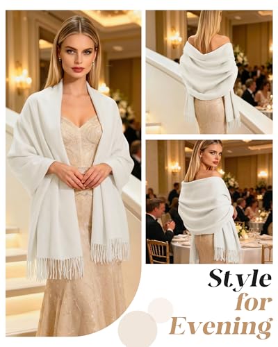 Winter Scarf for Women Pashmina Shawls and Wraps for Evening Dresses Wedding Party Bridesmaid Warm Long Scarves Shawl - color: A-white