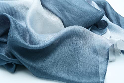 Cotton Silk Scarf Elegant Soft Wraps Color Shade Scarves for Women - color: Gradient - Light Blue