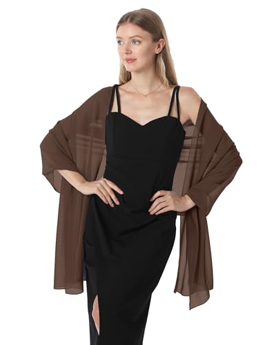 Chiffon Shawls and Wraps for Evening Dresses Women Elegant Soft Scarf Bridal Scarve Wedding Stole - color: Brown, size: One Size