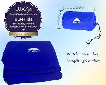 BlueHills Ultra Compact Travel Blanket 2 Pack Large Soft Cozy Portable Blanket Sheet with Carry Case and for Flight Airplane Car Layover Camping Hotel Blue C205-2PK-Royal - color: C205-2pk-royal