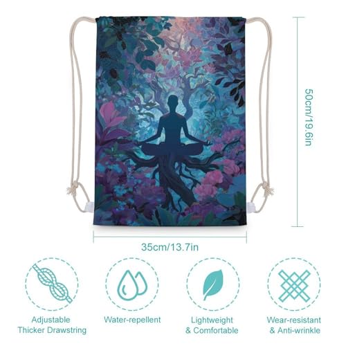 Meditation Yoga Roots Branches Leaves Canvas Backpack for Men Women String Gym Shoulder Bag Hiking Travel Daypack - size: 35x50cm