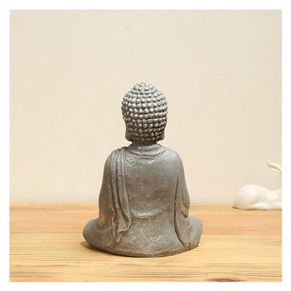 Sculpture Tabletop Buddha Statue Small Mini Ornaments, Handmade Meditating Buddha Statue Sculpture Figurine Cement Crafts Decoration, Zen Living Room Office Decorations,Gray