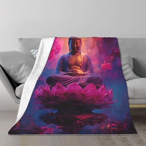 Soft Flannel Fleece Throw Blanket, Buddha Lotus Meditation Pink Rose Cozy Blanket for Couch, Sofa, Living Room, Travel, Warm Gift for Kids Adults - color: Color-2, size: 50"x40"