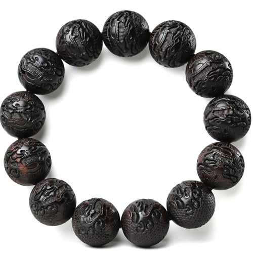 Zen Dear Unisex Natural Ebony Wood Buddhist Prayer Bead Necklace Bracelet Tibetan Prayer Mala Beaded Black - style: 18mm 13Beads Carving PiXiu